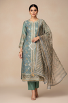 Bluish Grey Organza Unstitched Salwar Suit With Organza Dupatta