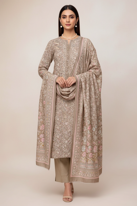 Tussar Pashmina Unstiched Salwar Suit With Pashmina Dupatta