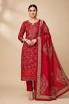 Maroon Pashmina Unstitched Salwar Suit With Pashmina Dupatta