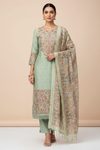 Mint Green Pashmina Unstiched Salwar Suit With Pashmina Dupatta