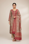 Olive Pashmina Unstitched Salwar Suit With Pashmina Dupatta