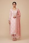 Pink Organza Unstitched Salwar Suit With Chiffon Dupatta