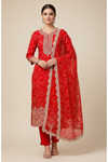 Red Chinon Unstitched Salwar Suit With Chiffon Dupatta