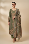 Mehndi Pashmina Unstitched Salwar Suit With Pashmina Dupatta
