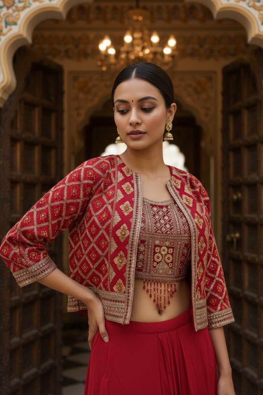 Rani Crepe Readymade Sharara Set With Jacket