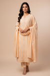 Peach Cotton Unstitched Salwar Suit With Cotton Dupatta