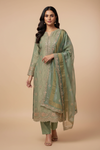 Olive Organza Unstitched Salwar Suit With Organza Dupatta