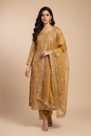 Mustard Organza Unstitched Salwar Suit With Organza Dupatta