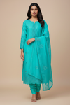Tea-green Cotton Unstitched Salwar Suit With Cotton Dupatta