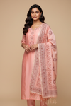 Peach Cotton Unstitched Salwar Suit With Cotton Dupatta