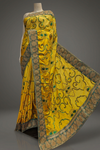 Gold Satin Embroidered Saree With Unstitched Blouse