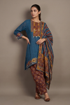 Midnight Blue Cotton Readymade Suit And Plazzo with Cotton Dupatta