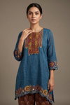 Midnight Blue Cotton Readymade Suit And Plazzo with Cotton Dupatta