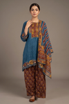 Midnight Blue Cotton Readymade Suit And Plazzo with Cotton Dupatta