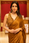 Mustard satin Pre-Draped Designer Saree With Readymade Blouse
