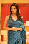 Peacock satin Pre-Draped Designer Saree With Readymade Blouse