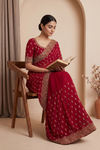 Red Soft Twill Saree With Unstitched Blouse