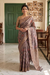 Metallic Mauve Organza Floral Printed Saree - Hero