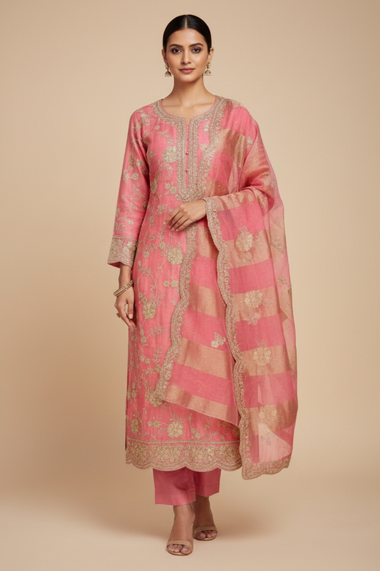 Gajari Organza Unstitched Salwar Suit With Tissue Dupatta