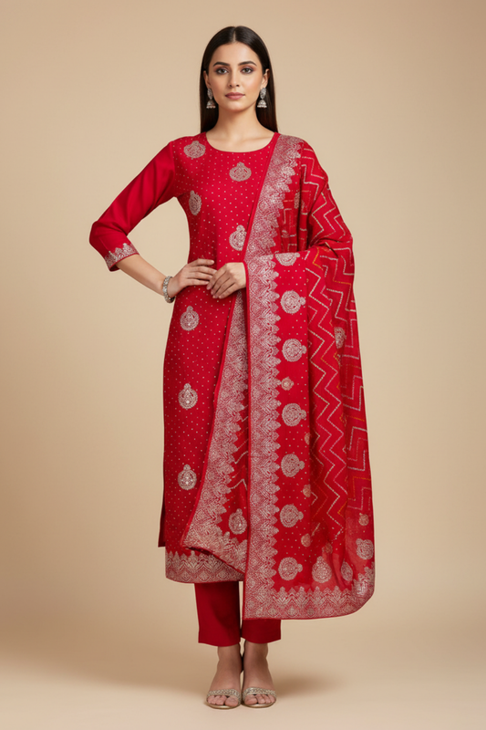 Rani Crepe Unstitched Salwar Suit With Chinon Crepe Dupatta