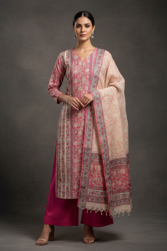 Tussar Gajari Cotton Unstitched Salwar Suit With Cotton Dupatta