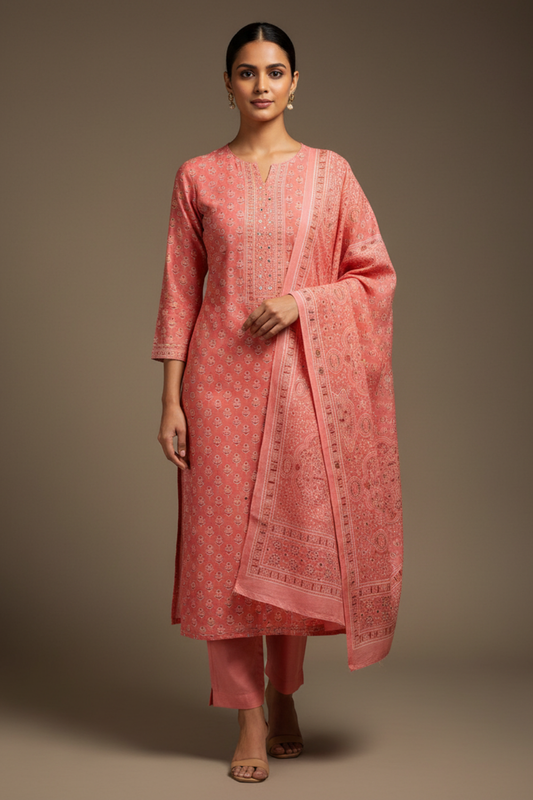 Gajari Cotton Unstitched Salwar Suit With Cotton Dupatta