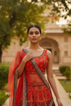 Maroon Cotton Silk Lehenga Set And Net Dupatta With Readymade Blouse