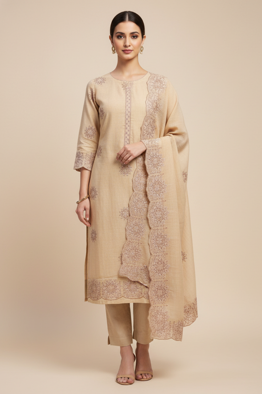 Tussar Cotton Unstitched Salwar Suit With Cotton Dupatta