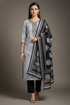 Off White Black Cotton Unstitched Salwar Suit With Cotton Dupatta