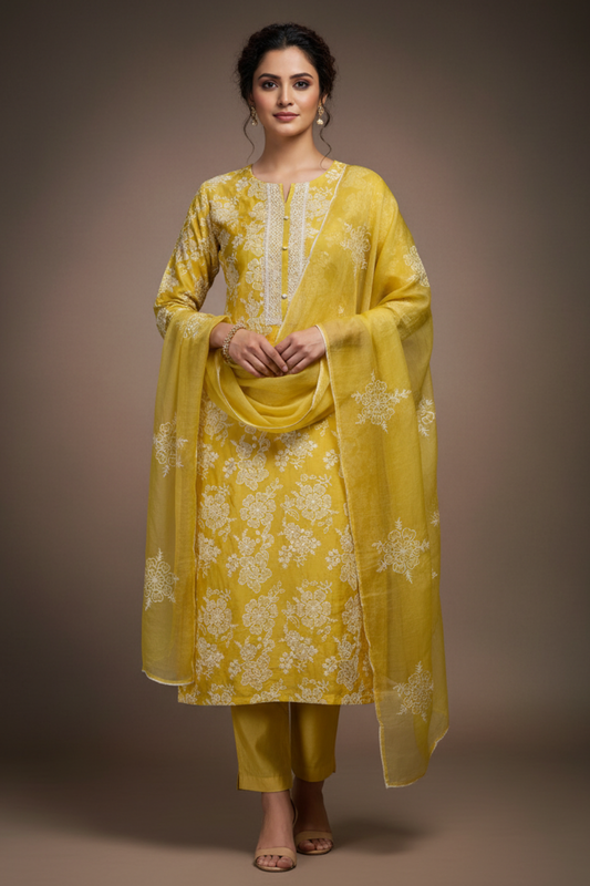 Pista Cotton Unstitched Salwar Suit With Cotton Dupatta