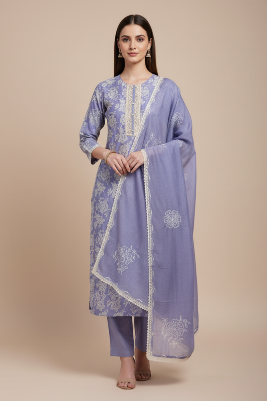 Mauve Cotton Unstitched Salwar Suit With Cotton Dupatta