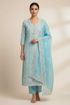 Tea Green Cotton Unstitched Salwar Suit With Cotton Dupatta