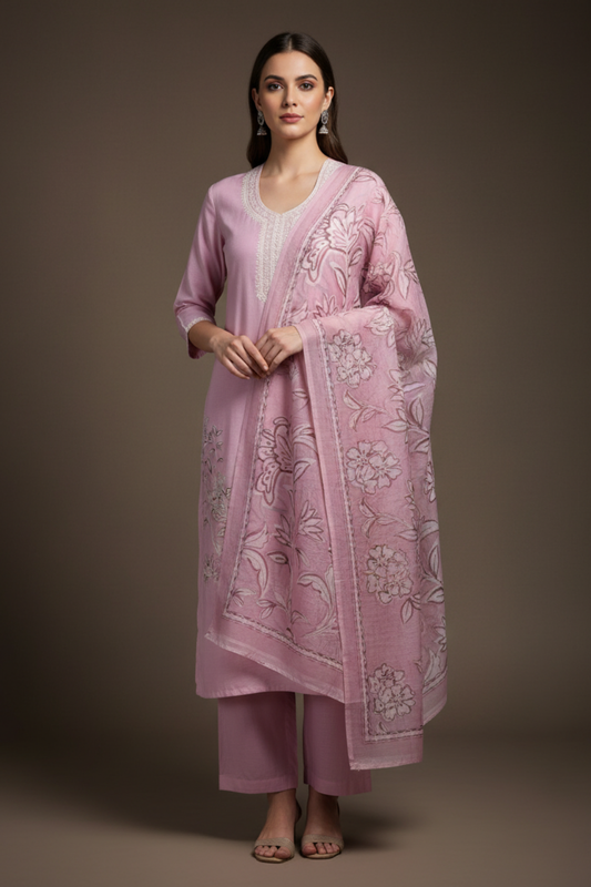 Onion Cotton Unstitched Salwar Suit With Cotton Dupatta