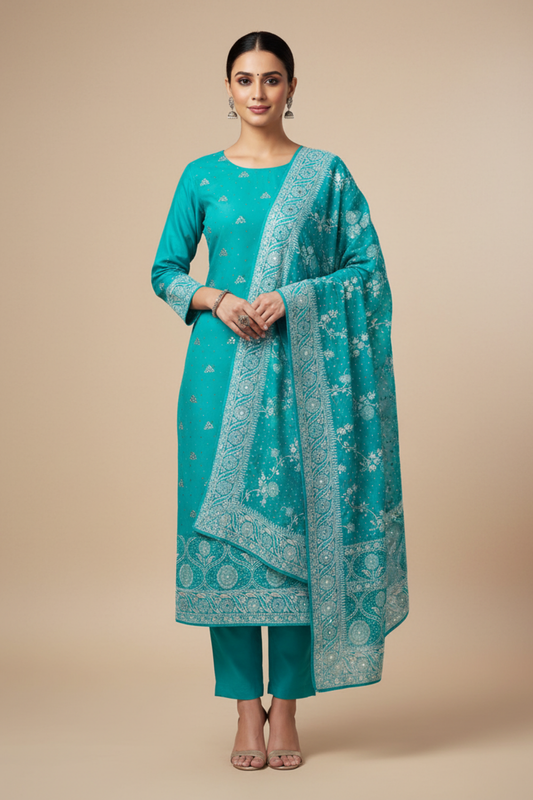 Rama Crepe Unstitched Salwar Suit With Chinon Crepe Dupatta