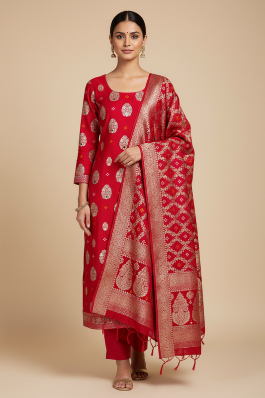 Rani Crepe Unstitched Salwar Suit With Chinon Crepe Dupatta