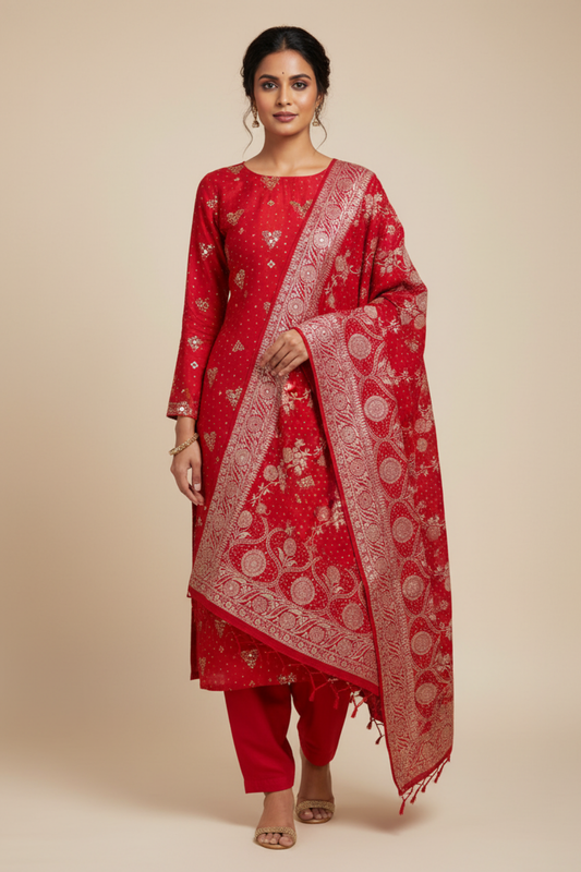 Rani Crepe Unstitched Salwar Suit With Chinon Crepe Dupatta