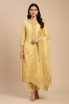 Lemon Gold Cotton Unstitched Salwar Suit With Cotton Dupatta