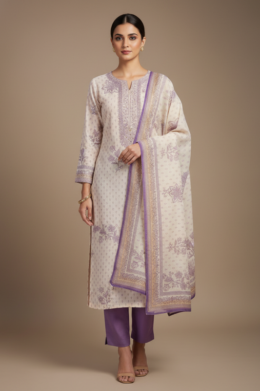 Tussar Mauve Cotton Unstitched Salwar Suit With Cotton Dupatta