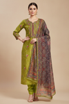 Pista Crepe Unstitched Salwar Suit With Crepe Dupatta