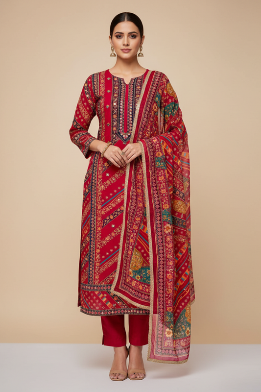 Rani Chinon Unstitched Salwar Suit With Chinon Dupatta