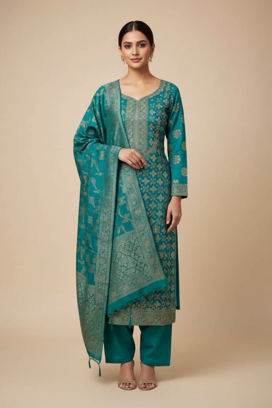 Rama Cotton Unstitched Salwar Suit With Cotton Dupatta