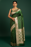 Regal Charm Bottle Green Banarasi Silk Saree With Unstitched Blouse