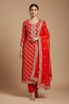 Red Georgette Unstitched Salwar Suit With Georgette Dupatta