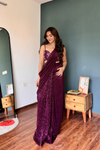 Garnet Net Pre-Draped Designer Saree With Readymade Blouse (Ft:-Review Addict)