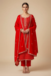 Red Dola Unstitched Salwar Suit With Cotton Dupatta