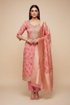 Pink Cotton Unstitched Salwar Suit With Cotton Dupatta