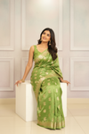 Wrapped In Elegance Pista Banarasi Silk Saree With Unstitched Blouse