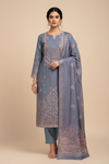 Grey Pashmina Unstitched Salwar Suit With Pashmina Dupatta