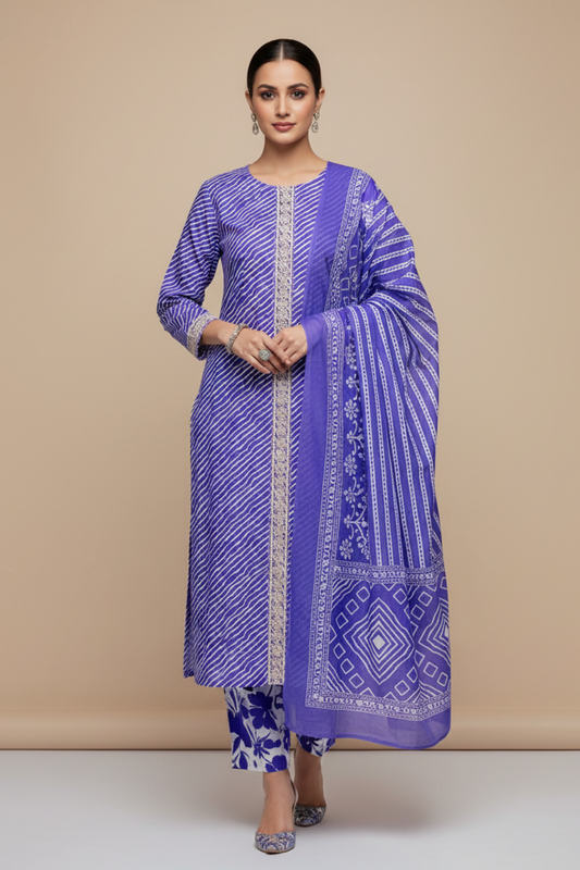 Purple Cotton Unstitched Salwar Suit With Cotton Dupatta