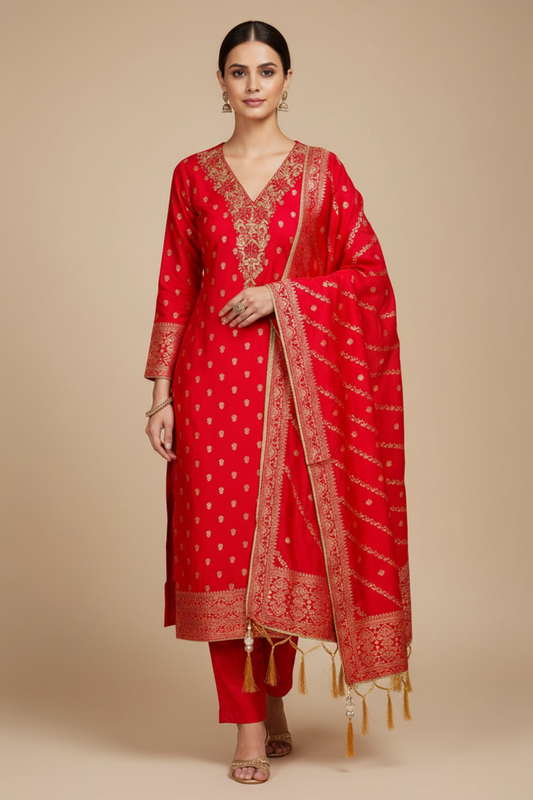 Rani Cotton Unstitched Salwar Suit With Cotton Dupatta